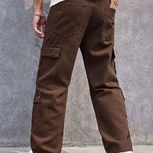 Men flap pocket cargo jeans .   Color (coffee brown)   Size M(38)